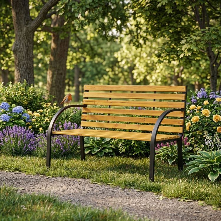 Ławka ogrodowa drewniana MultiGarden 122 cm – Stalowa konstrukcja | Klasyczny design parkowy 260 kg - obrazek 9