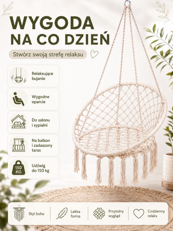 Huśtawka LUARO Bocianie Gniazdo 80cm ecru