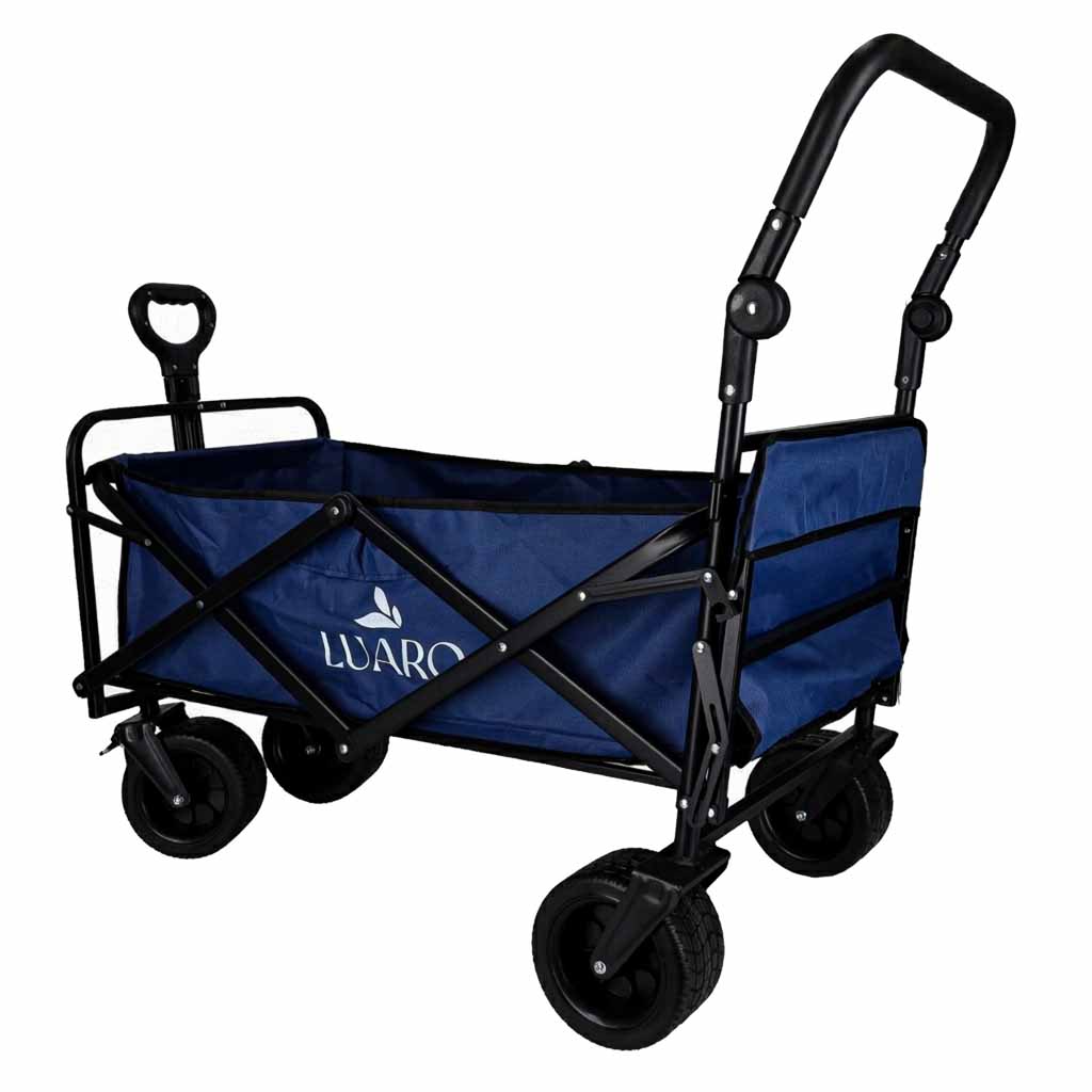 Wózek transportowy Luaro 120L – Terenowe koła Tank Wheel | Daszek UV | Składany | Granatowy - obrazek 3