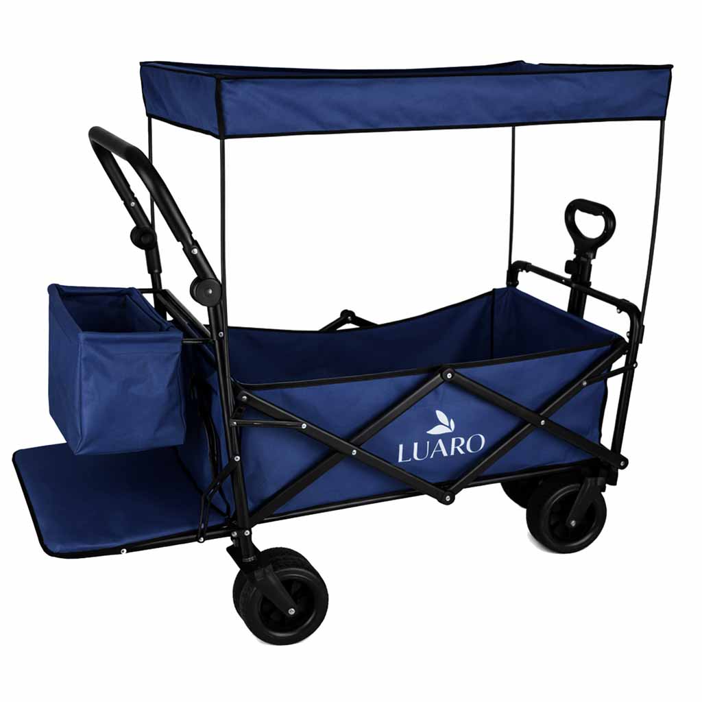 Wózek transportowy Luaro 120L – Terenowe koła Tank Wheel | Daszek UV | Składany | Granatowy - obrazek 10