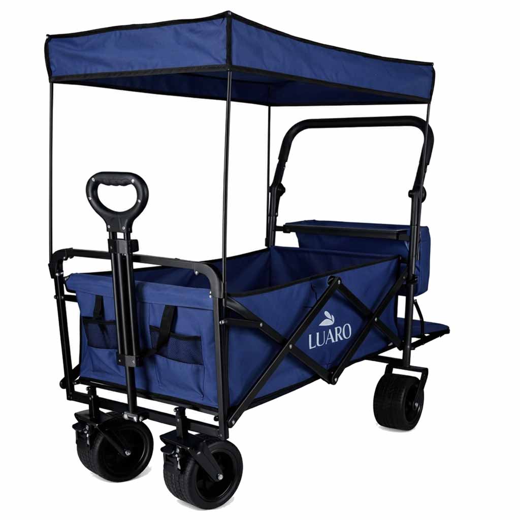 Wózek transportowy Luaro 120L – Terenowe koła Tank Wheel | Daszek UV | Składany | Granatowy - obrazek 6