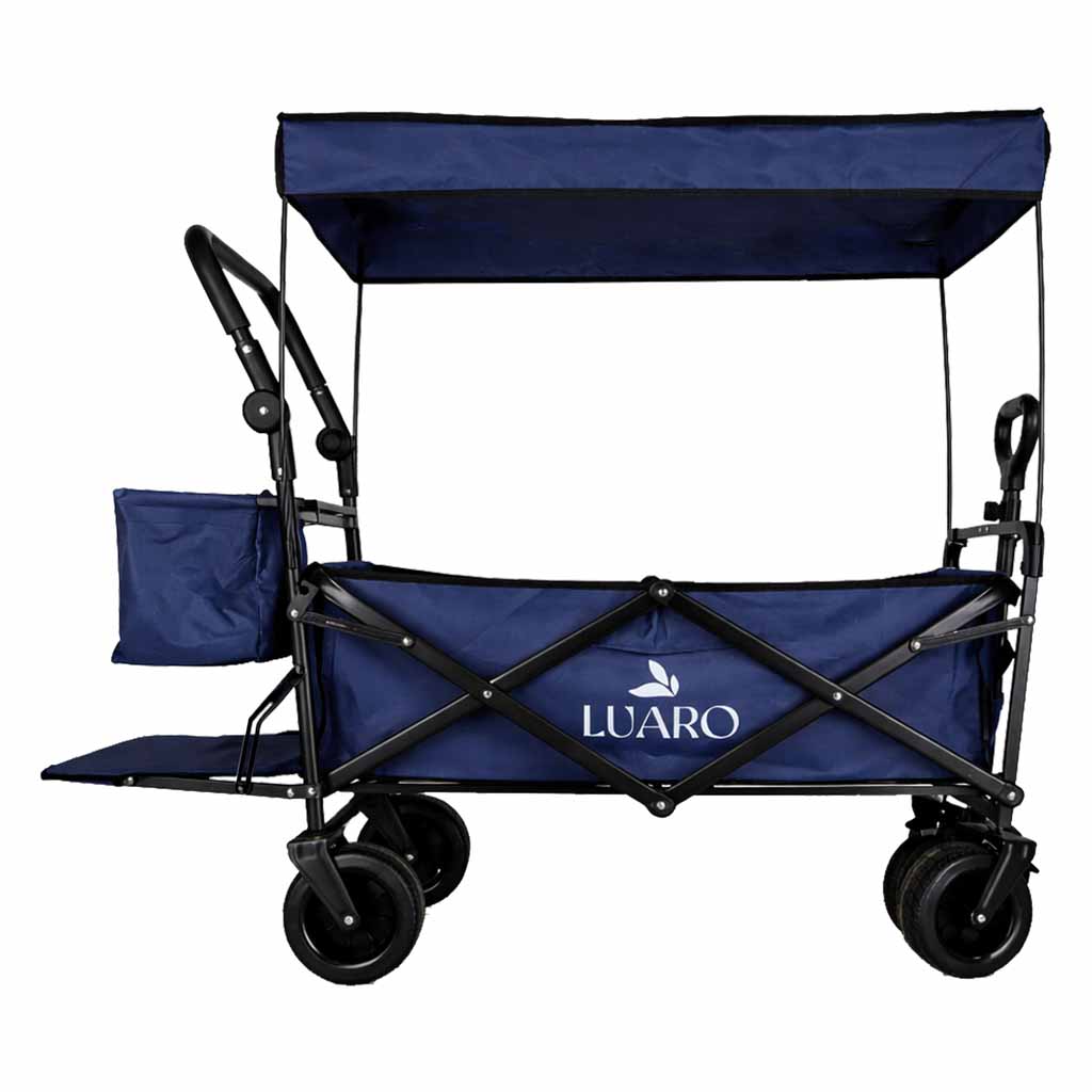 Wózek transportowy Luaro 120L – Terenowe koła Tank Wheel | Daszek UV | Składany | Granatowy - obrazek 5