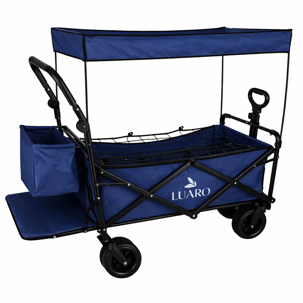 Wózek transportowy Luaro 120L – Terenowe koła Tank Wheel | Daszek UV | Składany | Granatowy - obrazek 8