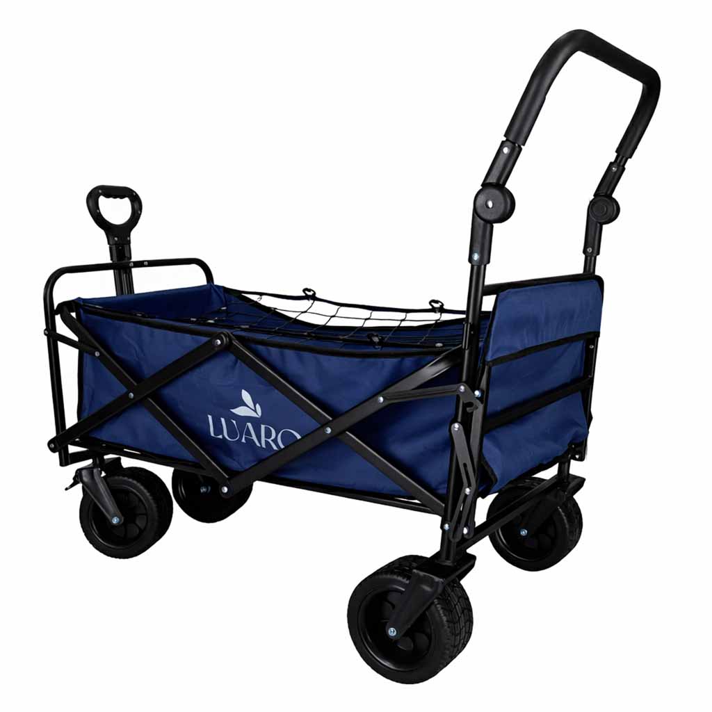 Wózek transportowy Luaro 120L – Terenowe koła Tank Wheel | Daszek UV | Składany | Granatowy - obrazek 9