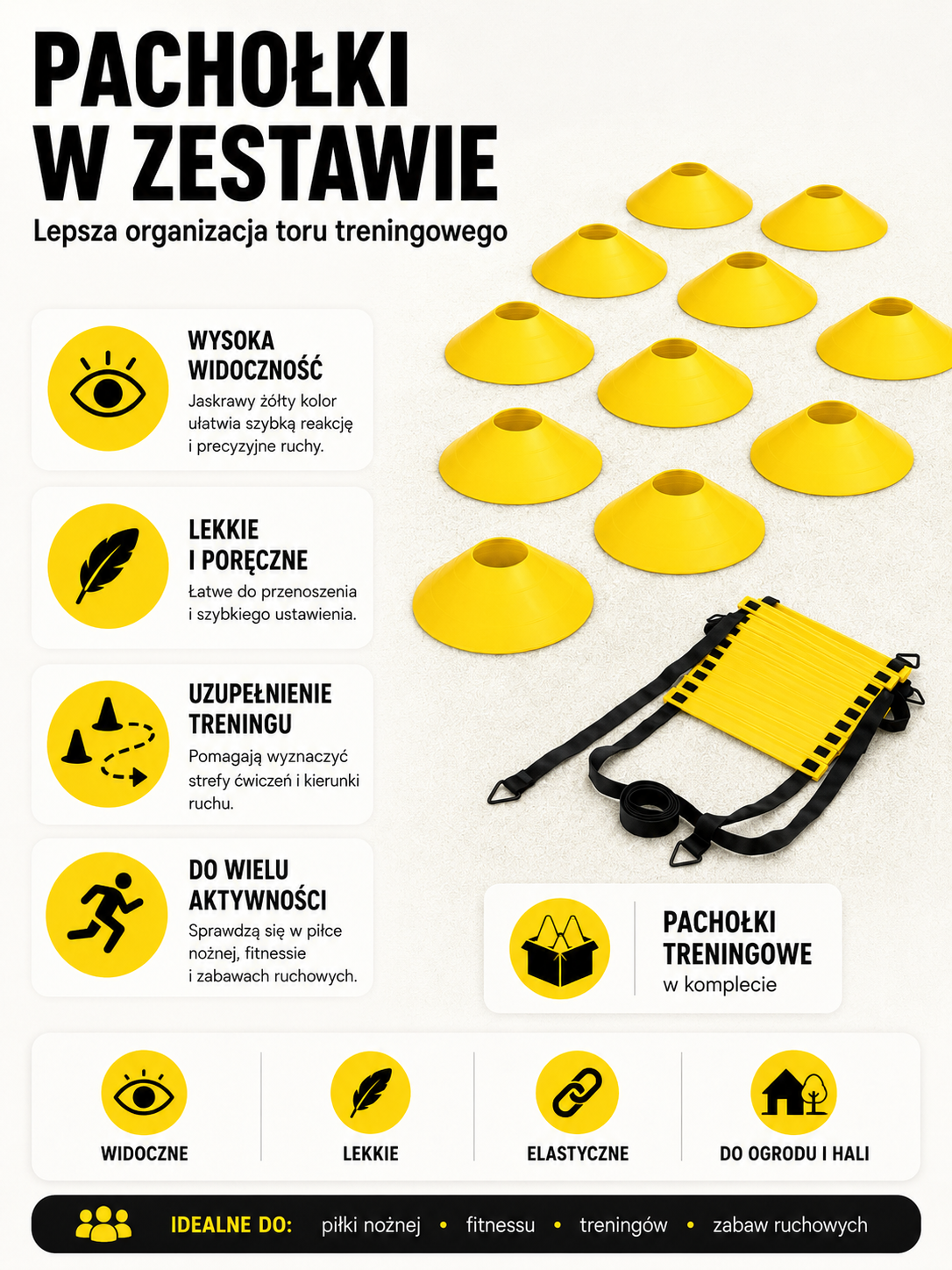 Drabinka koordynacyjna do ćwiczeń 6m MOVEPRO – Zestaw piłkarski | Regulowane szczeble | Model 2026 - obrazek 5